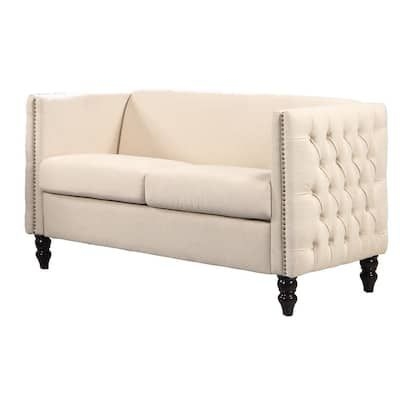 Dwell Home Inc Juliett 53.54 in. Beige Polyester 2-Seat Loveseat with Nailheads and Tufted Arms