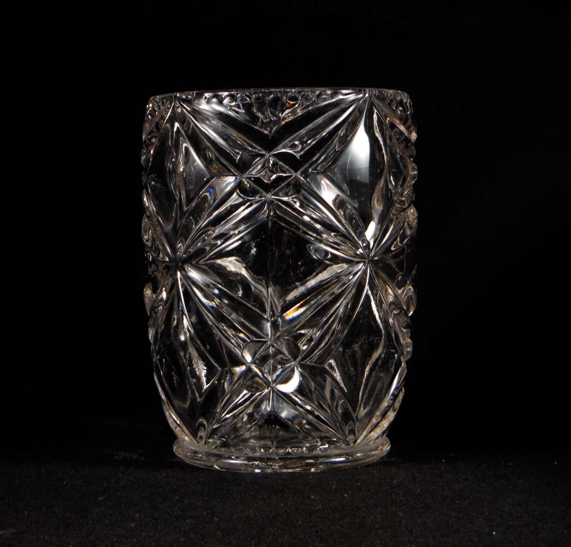 Early American Pressed Glass Cracker Jar, Tarentum Glass Company, Albany (OMN) a/k/a Beveled Diamond And Star, c 1894
