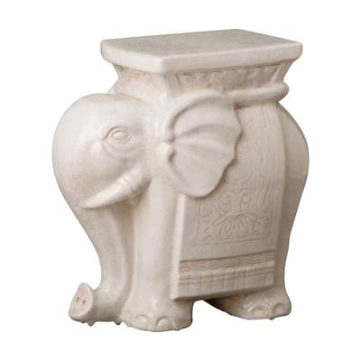 Emissary Elephant White Crackle Ceramic Garden Stool