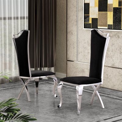 Everly Quinn Harborough Side Chair Velvet in Black, Size 47.5 H x 21.3 W x 21.3 D in | Wayfair