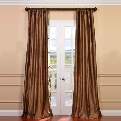 Exclusive Fabrics & Furnishings Mocha Brown Textured Dupioni Silk Room Darkening Curtain 50 in. W x 120 in. L