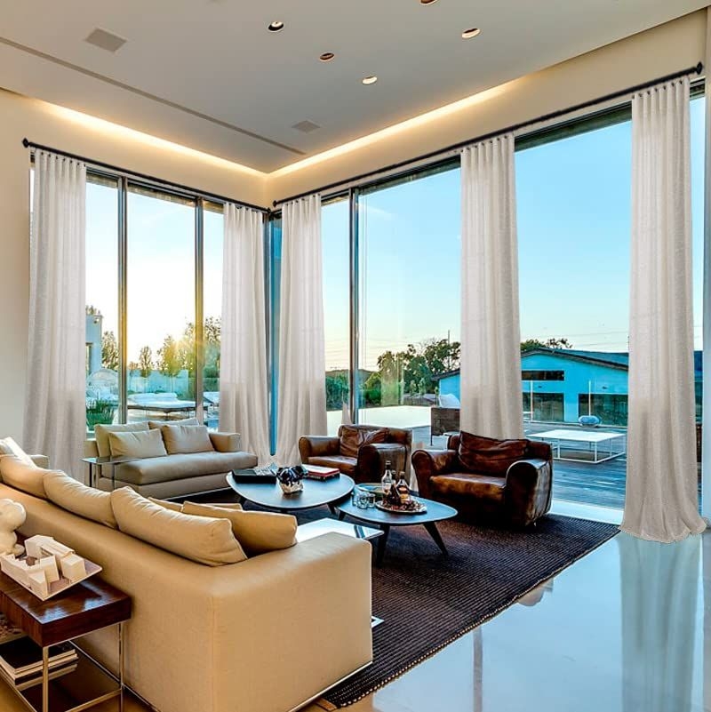 Extra Long Beige Linen Curtains 108 Inch Length for Living Room Sliding Glass Door Patio Large Window 2 Panels Set Rod Pocket Light Tan Sheer Curtain Drapes for Bedroom High Ceiling Balcony 9 ft