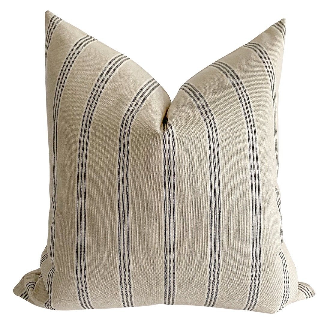 Farmhouse Ticking|  Stripe Pillow Cover, Beige Pillow Cover, Striped Pillow Cover, Cream Pillow, Modern Farmhouse Pillow, HACKNER HOME