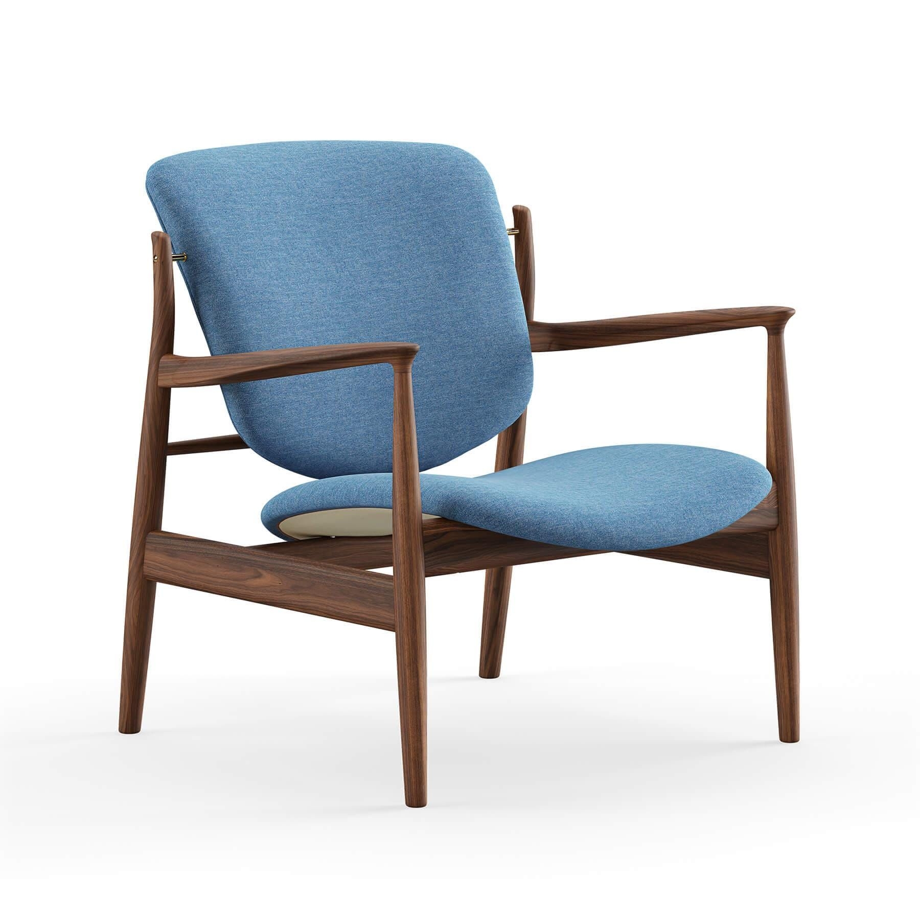 Finn Juhl The France Chair - Walnut, Remix 762 Blue Designer Furniture From Holloways Of Ludlow