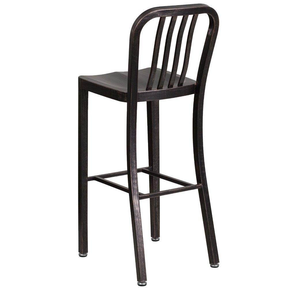 Flash Furniture Commercial Grade 30" High Black-Antique Gold Metal Indoor-Outdoor Barstool with Vertical Slat Back