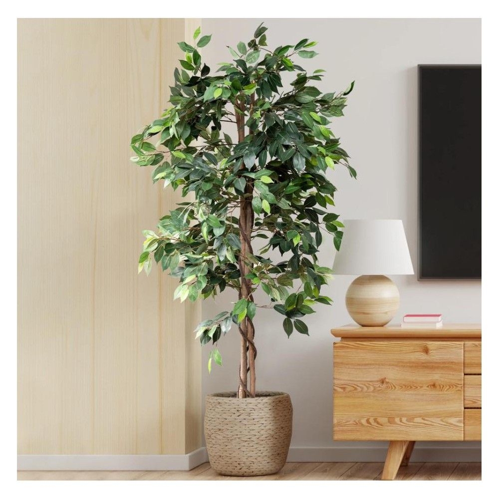 Forever Leaf 60" Artificial Ficus Silk Tree in Black Pot, Indoor Artificial Plant for Home Decor