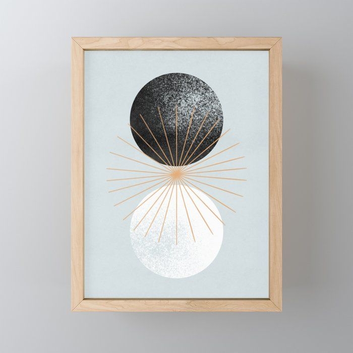 Framed Mini Art Print | Abstract Sun Day And Night Made With Geometrical Shapes by Lola Terracota - Light Wood - 3" x 4" - Society6