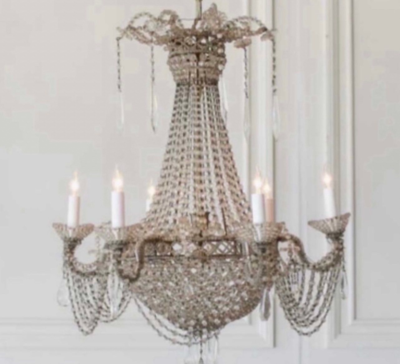 French antique macaroni beaded empire chandelier