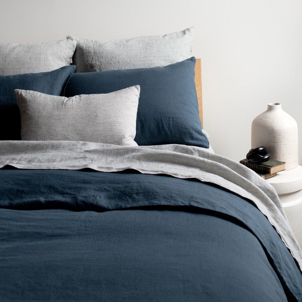 French Linen Decorative Throw Pillow - 22" x 15" - Shadow Pinstripe | Bokser Home