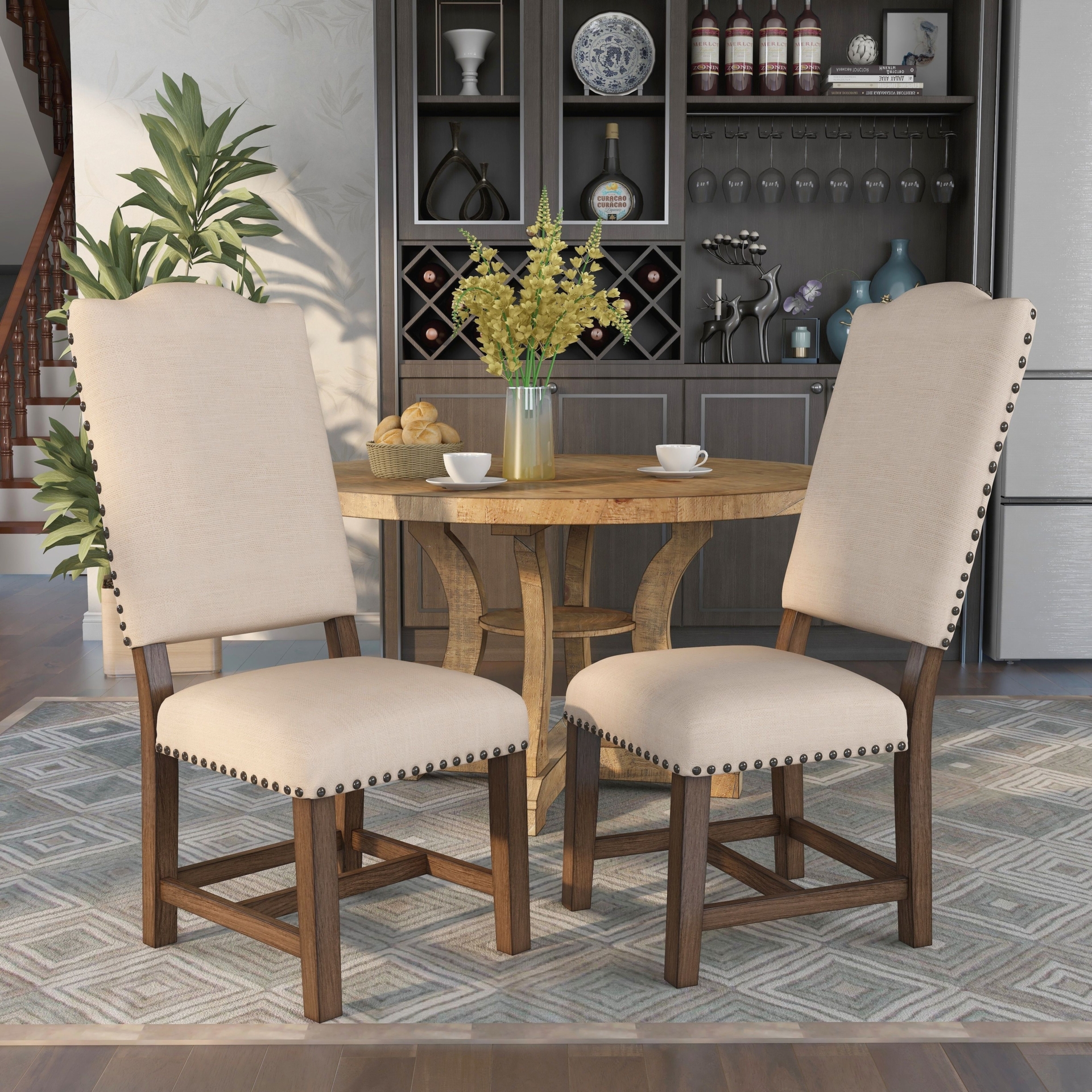 Furniture of America Dice Rustic Oak Solid Wood Side Chairs (Set of 2)