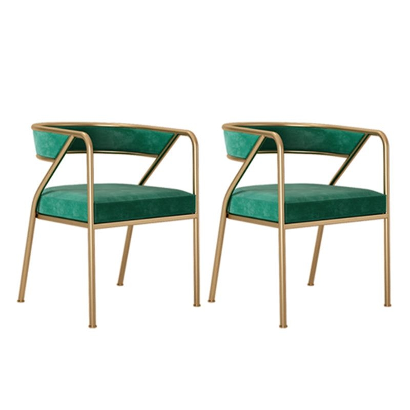 Glam Style Dining Arm Chair Upholstered Open Back Dining Chair - Green / 2 Piece Set