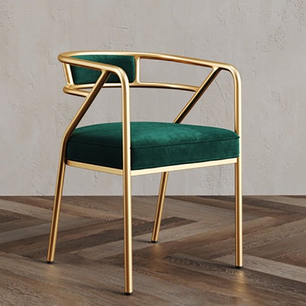 Glam Style Indoor Arm Chair Open Back 21.65 Wide Dining Chair - Dark Green / 1 Piece / Brass/ Gold