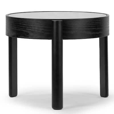 Glamour Home Anika Black with Tempered Glass Top Round Side Table