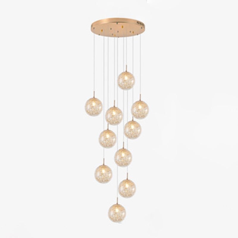 Globe Multi Light Pendant Mid-Century Modern Creativity Glass Hanging Pendant Lights for Duplex Stairs - 10-Light / Gold
