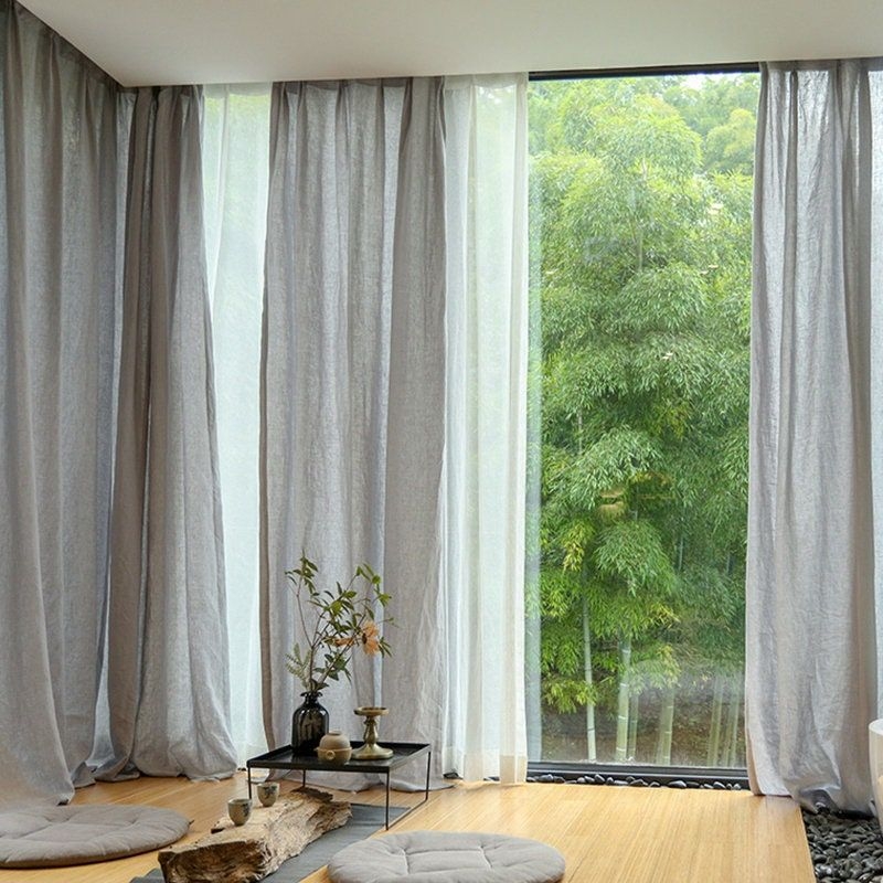 "Gray 100% Pure Linen Curtains | 49\"Wide Rod Pocket Light Filtering Curtain Drapes | Elegant Linen Textured Window Draperies"