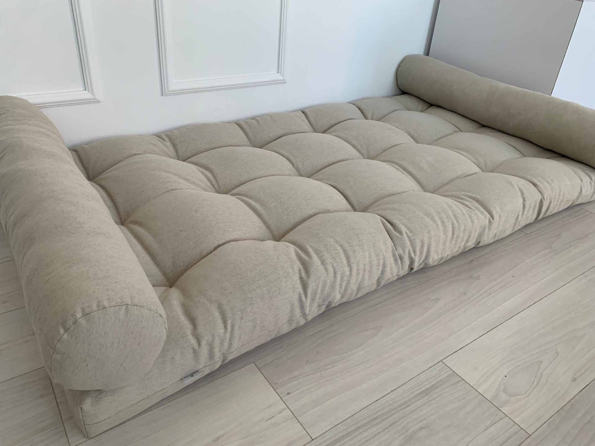 Hemp Custom made mat cushion with organic hemp fiber filling in natural non dyed linen fabric