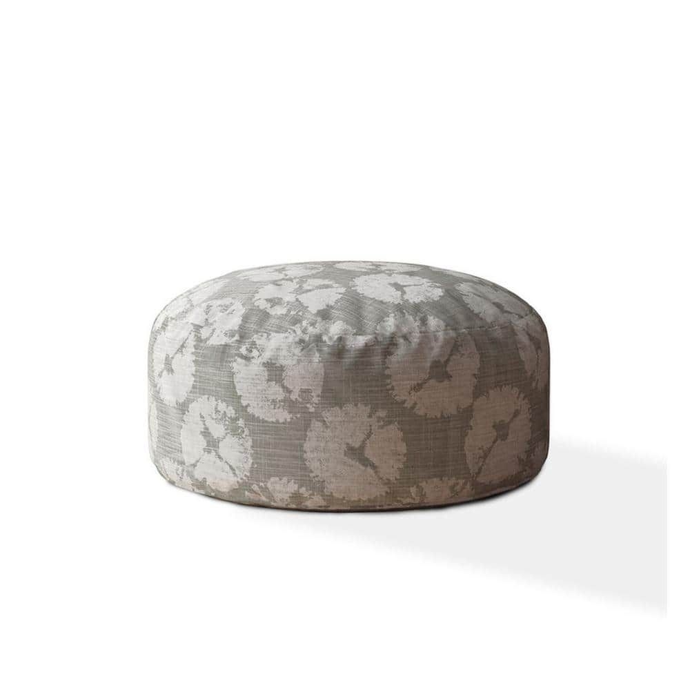 HomeRoots Grey Canvas Round Pouf 20" x 24" x 24" Ottoman