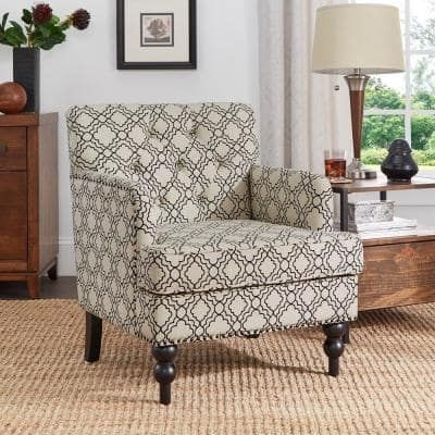 HomeSullivan Beige Moroccan Print Fabric Tufted Club Chair