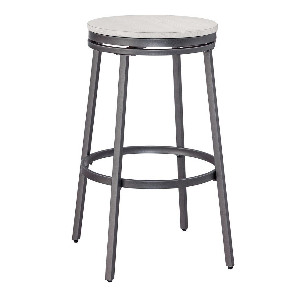 Jupiter Backless Swivel Bar Stool by Greyson Living (Grey Frame with Whitewashed Seat), Gray Frame with Whitewashed Seat