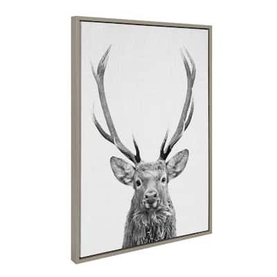 Kate and Laurel Forest Deer Animal Portrait by Simon Te, 1-Piece Framed Canvas Animals Art Print, 23 in. x 33 in., Gray