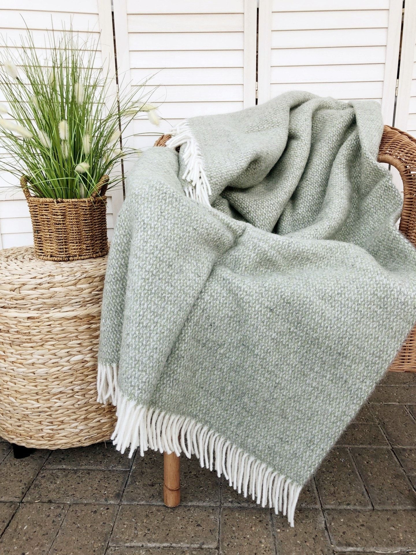 Large Green Wool Blanket, Green Wool Throw, 100% Pure New Wool Green Sofa Throw, Green Wool Sofa Blanket, Bed Blanket Throw, British Blanket