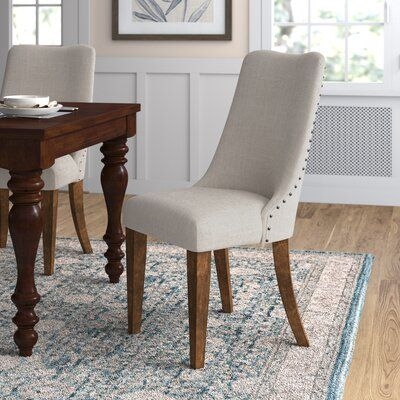 Lark Manor Fyfe Linen Side Chair Wood / Upholstered / Fabric in Brown | 38 H x 21 W x 26 D in | Wayfair