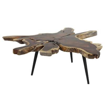 Litton Lane 47 in. Brown Irregular Metal Contemporary Coffee Table