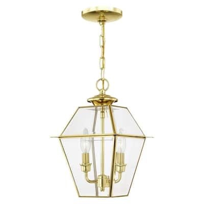 Livex Lighting Westover 2 Light Polished Brass Outdoor Pendant Lantern