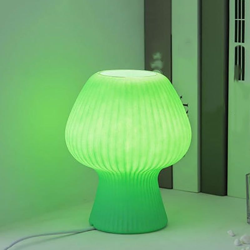 Macaron Style 1-Bulb Table Lamp Rib Glass Tulip Night Stand Light - Pink