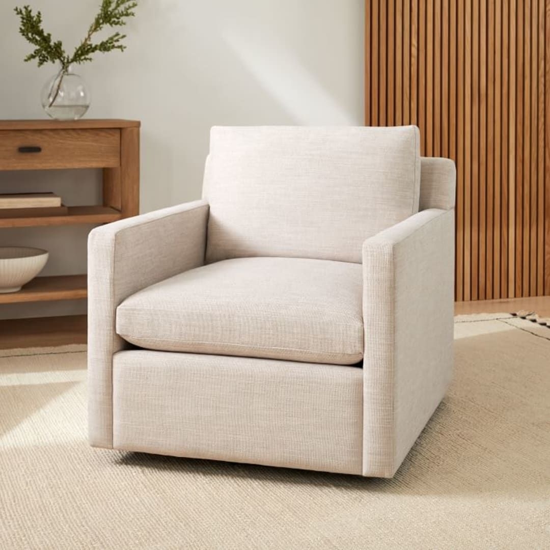 Marin Swivel Chair, Poly, Dove, Basket Slub, Concealed Support