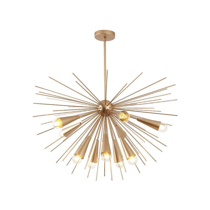 Metal Sea Urchin Hanging Lamp Kit Modernism 10 Bulbs Brass Pendant Chandelier for Living Room - Brass