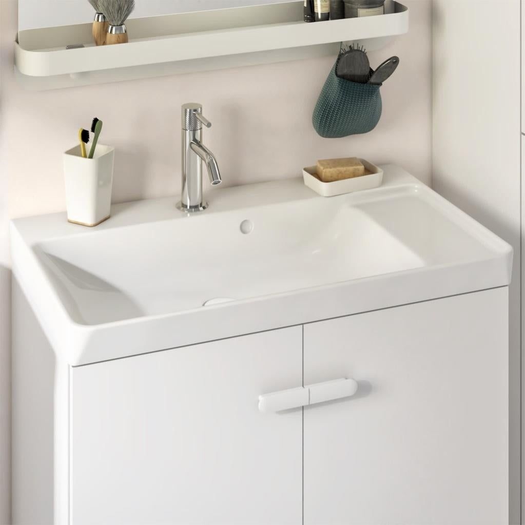 Meuble simple vasque, 2p l.70 x H.67.5 x P.39.8 cm, blanc, Easy