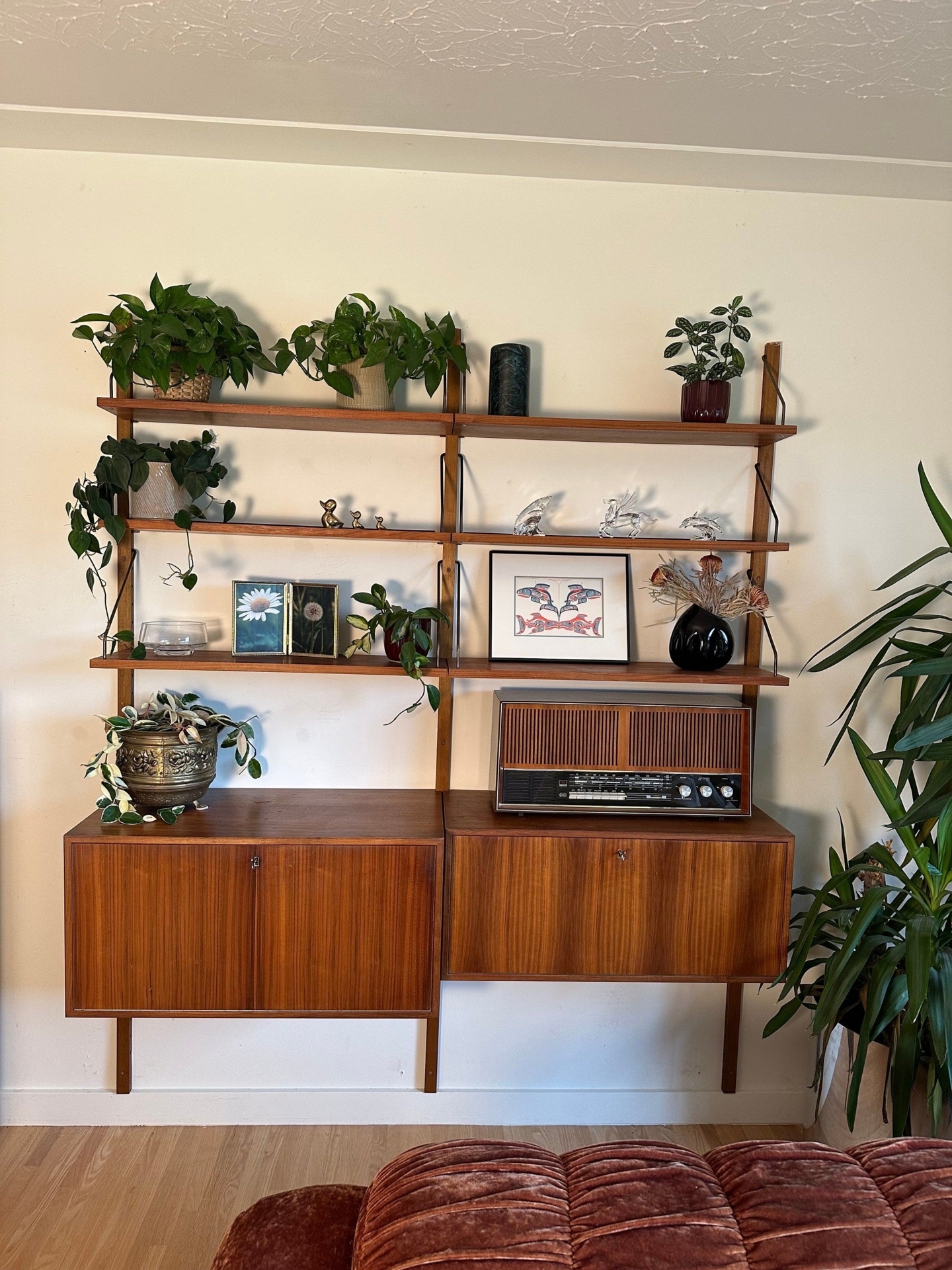 Mid Century 1960's Modular Danish Teak and Brass Royal System Poul Cadovius Style Bookshelf Two Bay Wall Unit