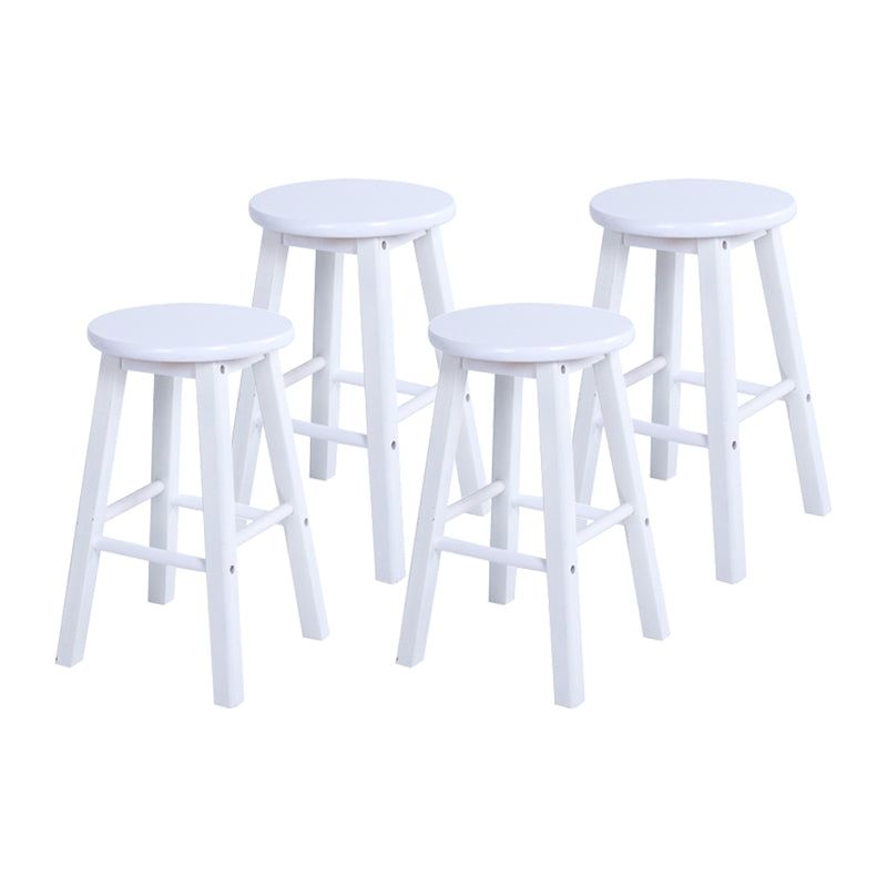 Modern Armless Backless Counter Stool Wood Bar Stool with Wooden Pedal - White / 4 Piece Set / Short Stool(18H)