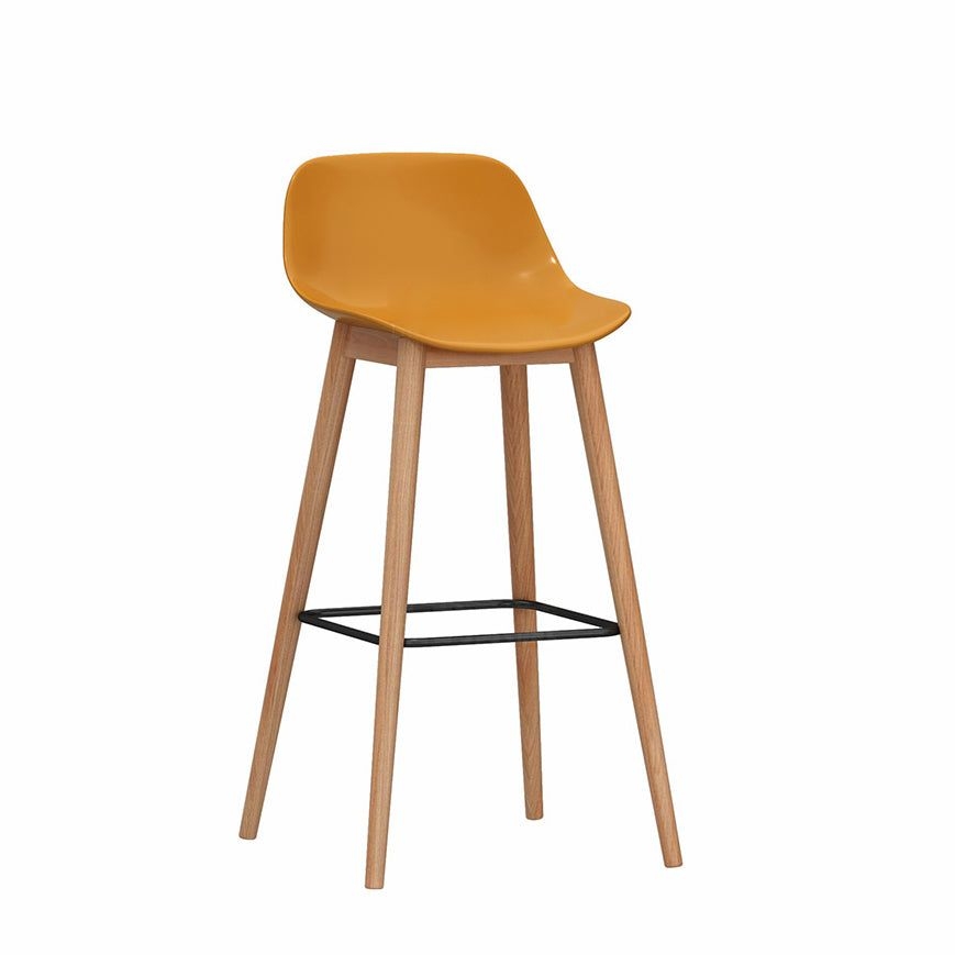 Modern Armless Backrest Counter Stool Wood Cashier Bar Stool with Plastic Seat - Yellow / 1 Piece