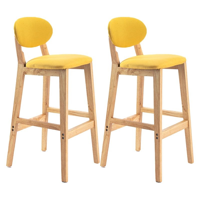 Modern Armless Backrest Counter Stool Wood Dessert Shop Bar Stool with Cushion and Pedal - Yellow / 2 Piece Set