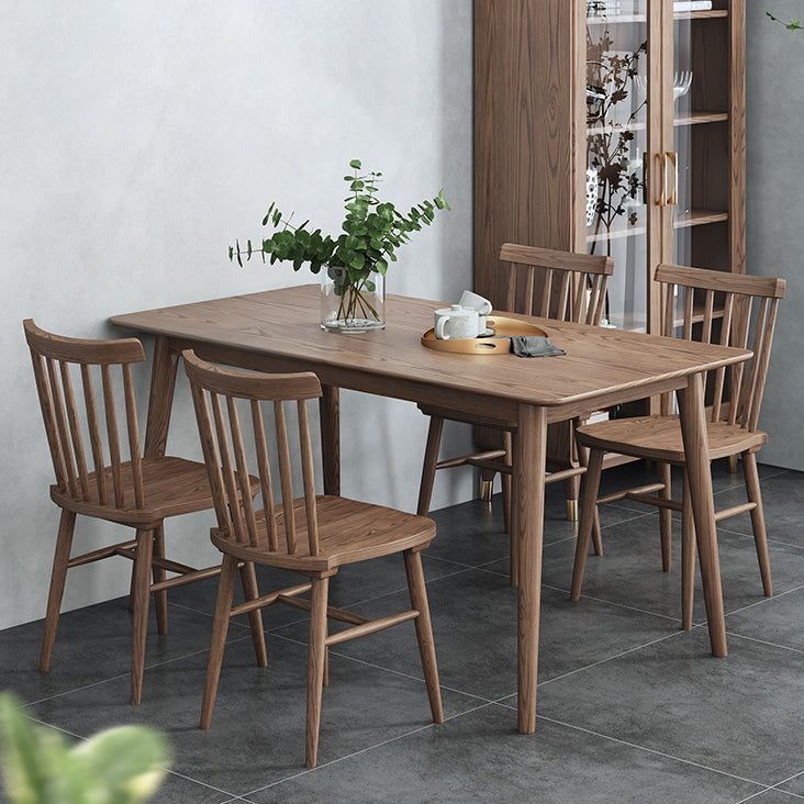 Modern Brown Dining Table Rectangle Solid Wood Dining Table with 4 Legs - 47.2L x 29.5W x 29.5H / Without Chairs