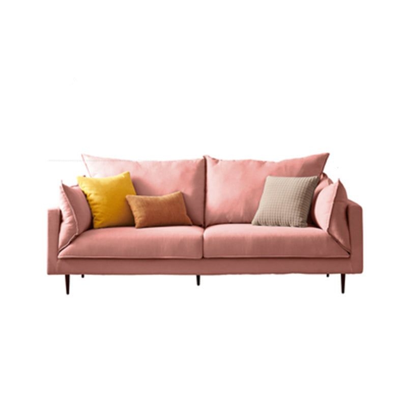 Modern Linen Square Arm Sofa with Bolster Pillows for Living Room, Apartment - 63L x 33W x 33H / Pink / Latex