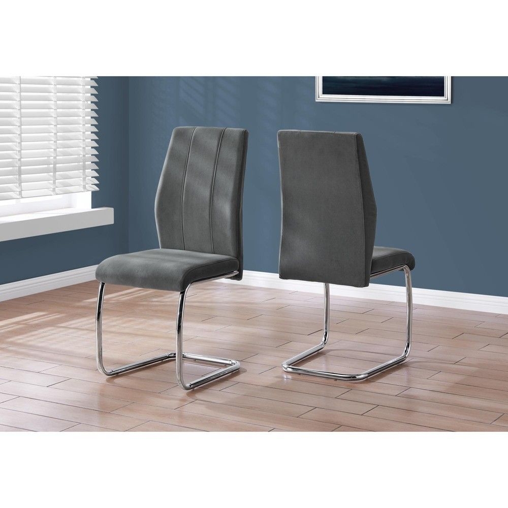 MonarchSpecialties Dining Chair - 2Pcs / 39"H / Dark Grey Velvet / Chrome