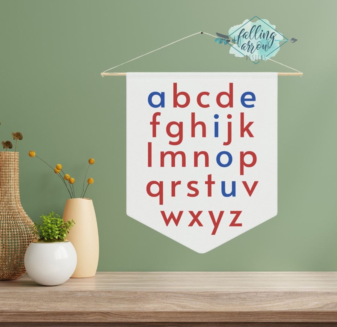 Montessori Alphabet Pennant Banner, Kids Bedroom Wall Hanging Decor, Nursery Fabric Wall Art, Classroom ABCs Poster, Playroom Decor