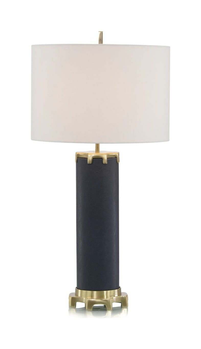Navy Leather and Brass Table Lamp - Finish: Brass, Navy, White
