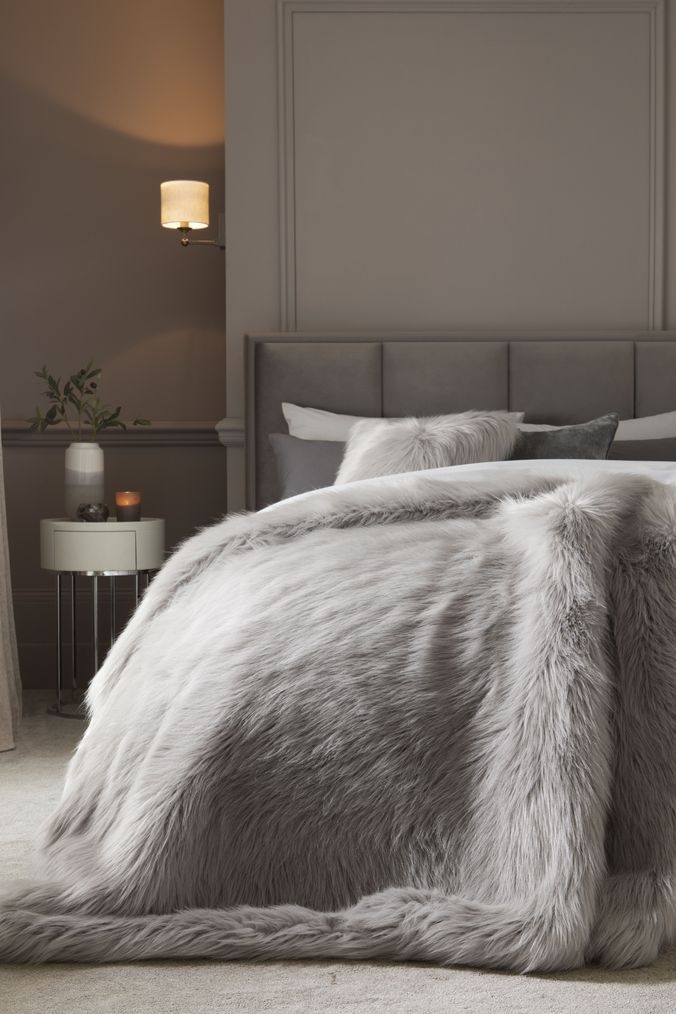 Next Grey Long Faux Fur Throw -  Grey