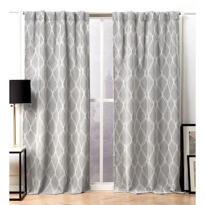 NICOLE MILLER NEW YORK Circuit Ash Grey Ogee Woven Room Darkening Hidden Tab / Rod Pocket Curtain, 52 in. W x 84 in. L (Set of 2)