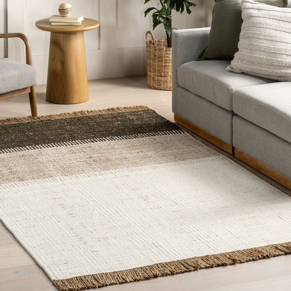 nuLOOM Nanala Bold Striped Jute Tasseled Area Rug, 8' x 10', Dark Grey