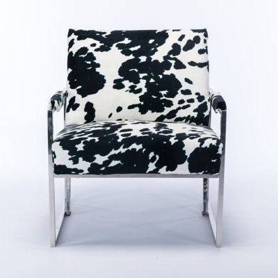 Orren Ellis Cow Pattern Accent Chair w/ Stainless Steel Velvet/Metal in Gray, Size 30.7 H x 26.0 W x 28.5 D in | Wayfair