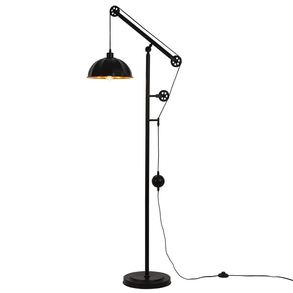 OUKANING Height 68.89 in. Black Industrial Retro Outdoor Floor Lamp with Metal Shade