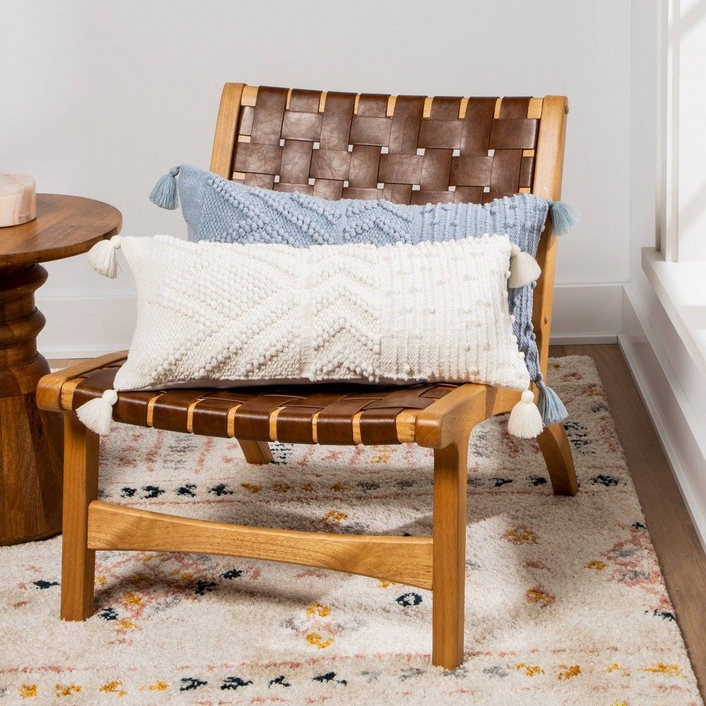 Oversize Embroidered Textured Lumbar Throw Pillow Cream - Opalhouse