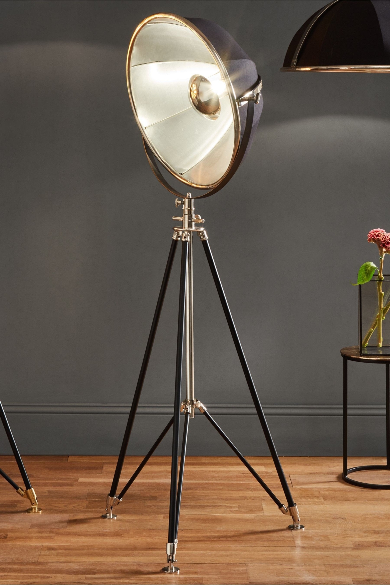 Pacific Black Elstree Silver Black And Silver Metal Tripod Floor Lamp -  Black