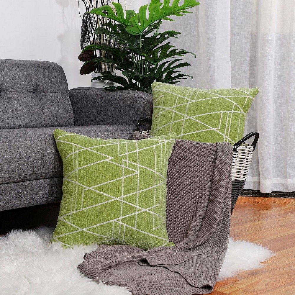 PiccoCasa 2PCS Stylish Simplicity Polyester Cushion Cover Sofa Throw Pillow Case Home Green 18" x 18"
