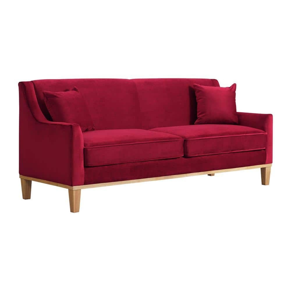 Picket House Furnishings Moxie 81 in. Velvet Ruby 3-Seater Sofa With Distressed Frame, Cotton